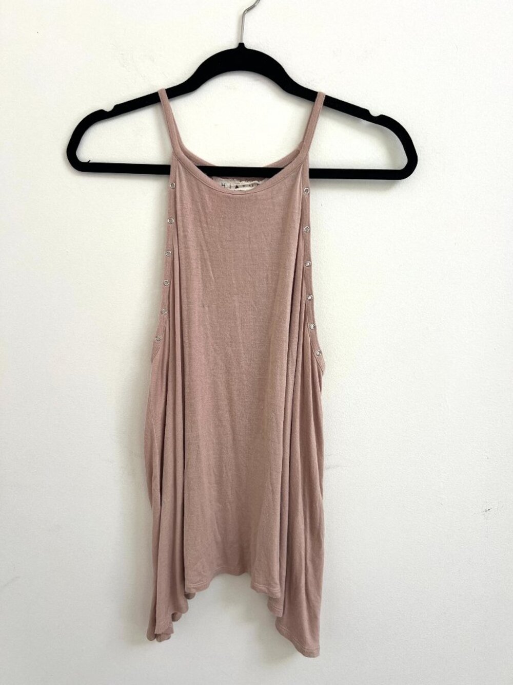 Hiatus Dusty Mauve Rose High Neck Grommet Side Asymmetric High Low Tank Top L